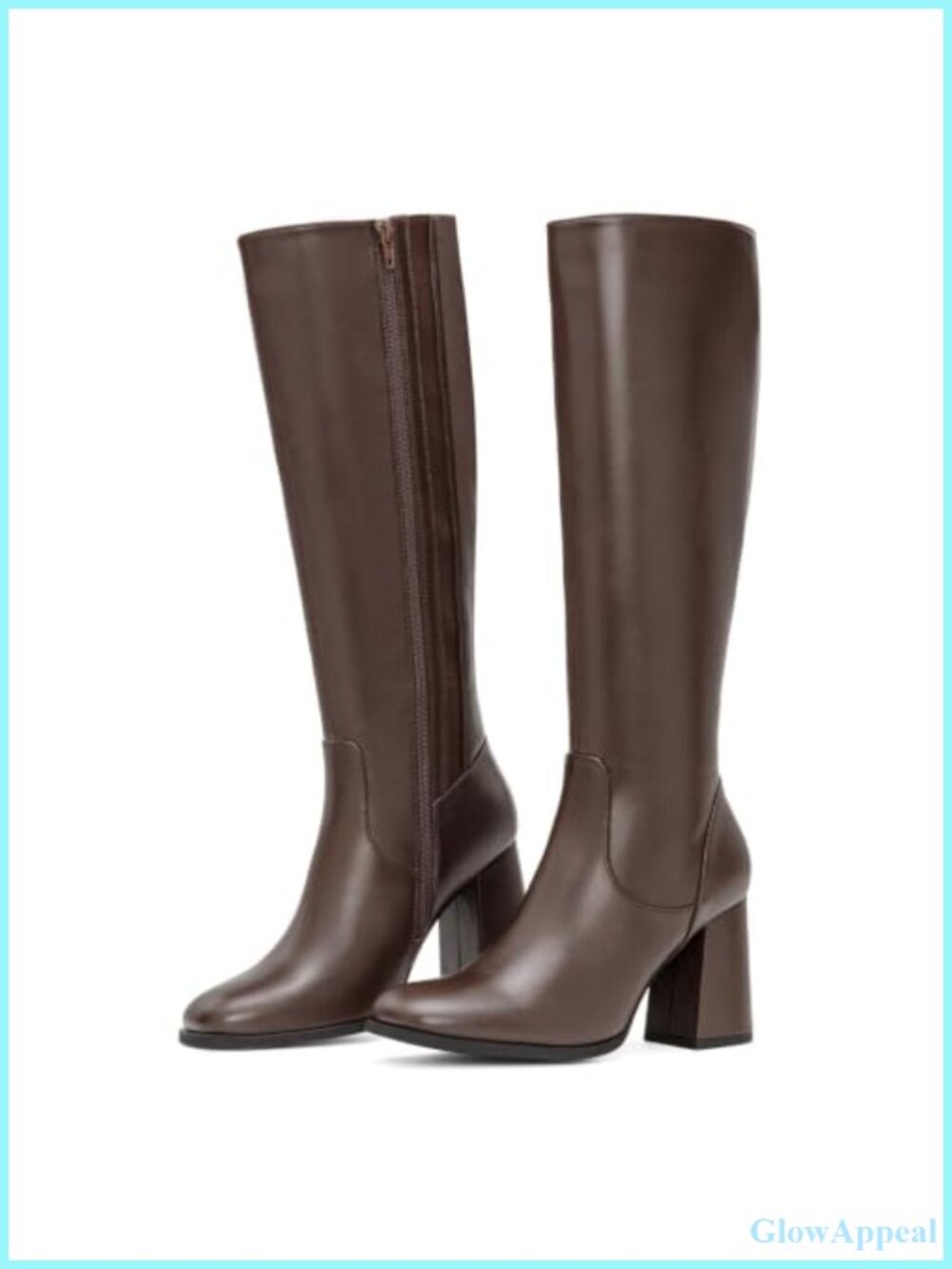 Chunky Heel Knee High Wide Calf Boots Square Toe Side Zip